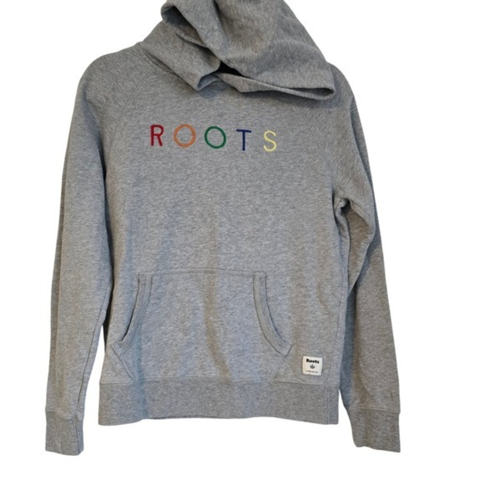 😀‎ Roots Grey Rainbow Logo Hoodie Sweatshirt XS TP